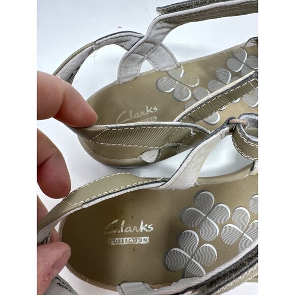 Clarks Womens Strappy Adjustable Sandals Size 7 Beige Cushioned Footbed Comforta - Picture 6 of 10